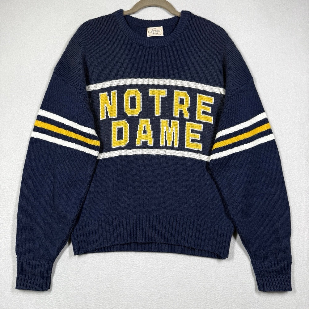 Vintage Cliff Engle Notre Dame Sweater Large 80s Retro Knit Wool Blend USA Made